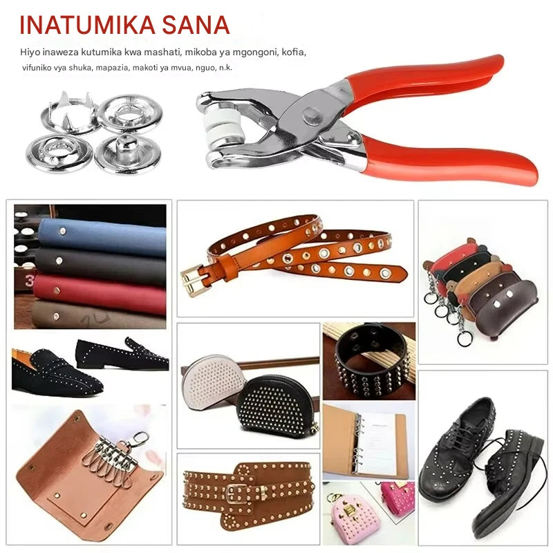 Seti ya Koleo na Vifungo vya Chuma (100pcs) - Snap Button Plier Tool Kit