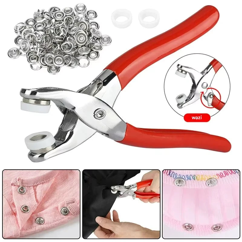 Seti ya Koleo na Vifungo vya Chuma (100pcs) - Snap Button Plier Tool Kit
